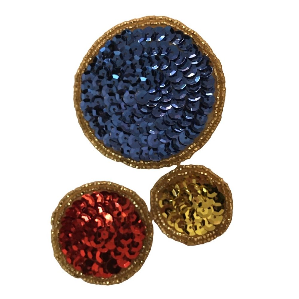 Circle Set 3 Sew-On Jewel-Tone Sequin Bead Edge Embellishments Vintage